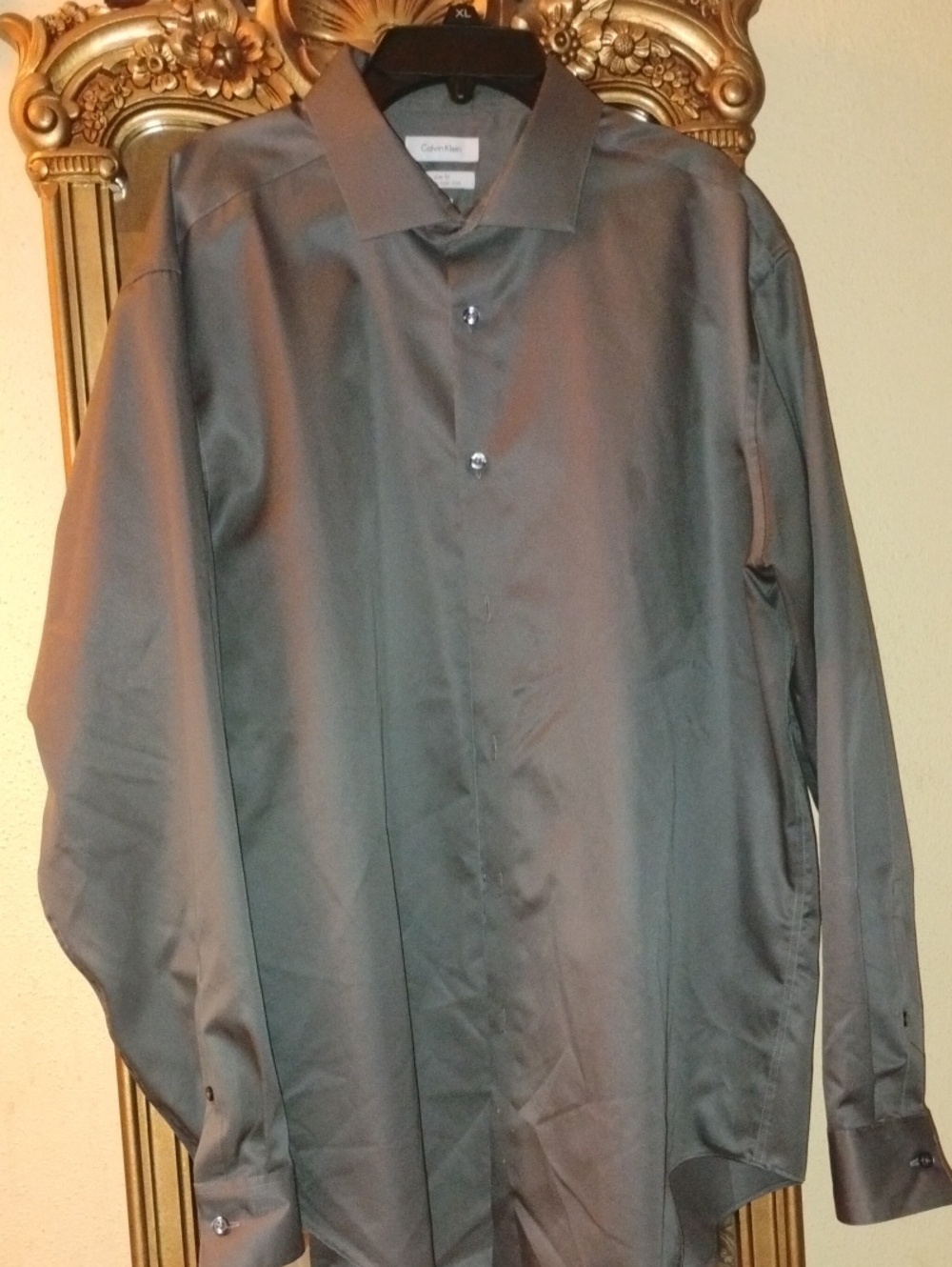 Calvin Klein Slim Fit Dress Shirt in Charcoal 17½ 34/35 Tekfit Stretch Collar LN